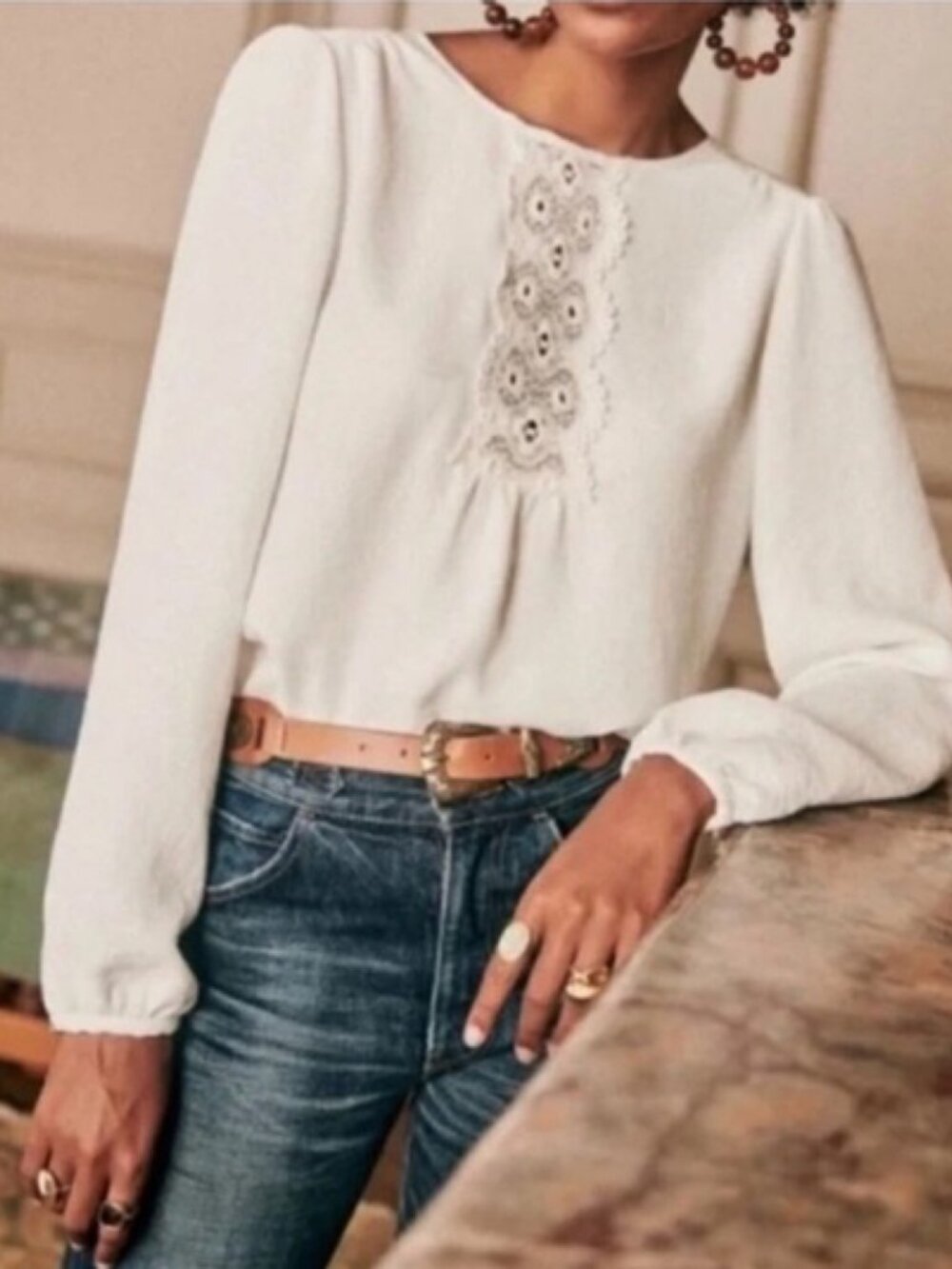 Like New Sézane Ivy Blouse in Ecru - Size 34 (US 2)